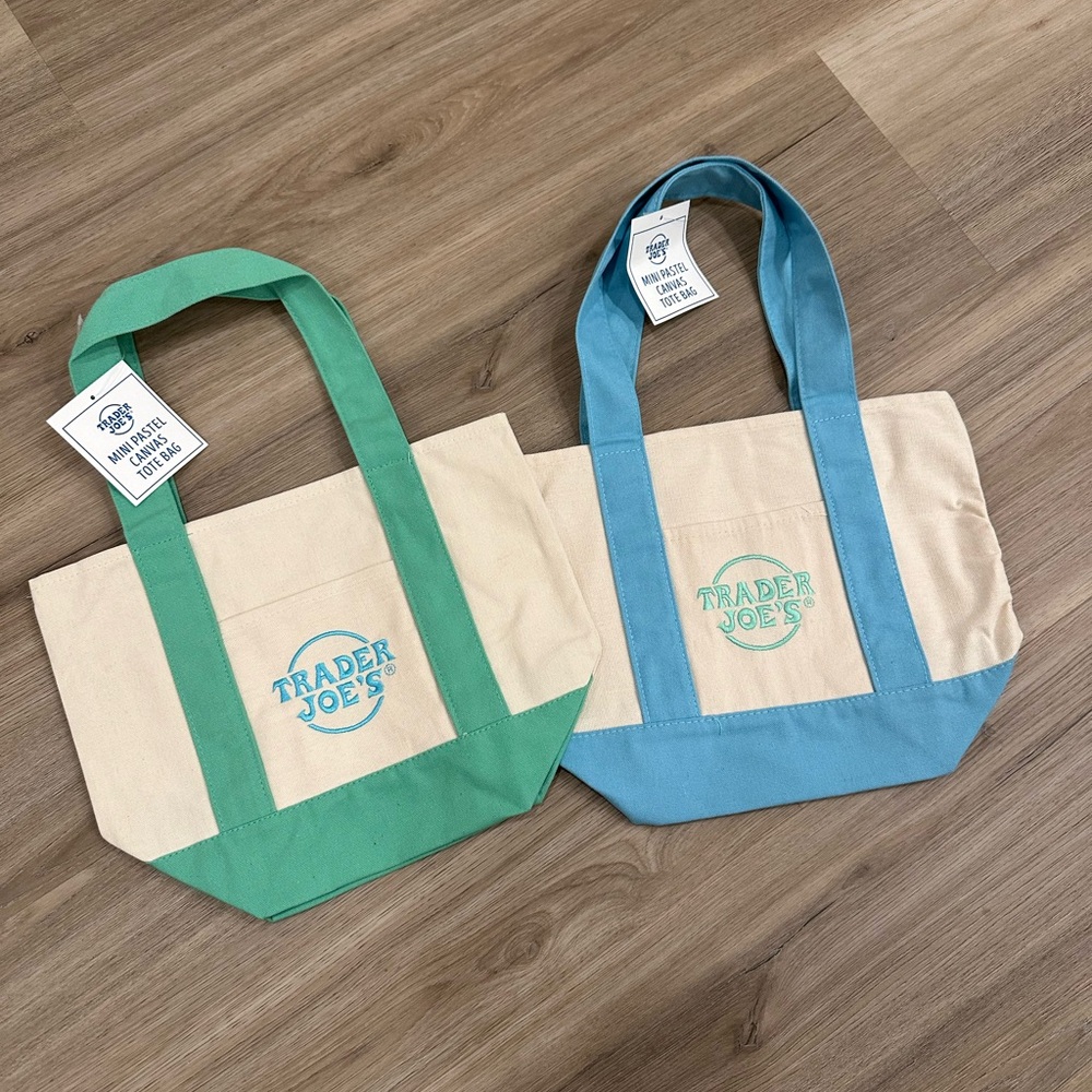 Trader Joe's Canvas Tote Bag - Teal and Blue Set of 2 NEW with Tags